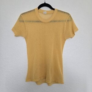 5050 Vintage M Yellow Fishnet Mesh Short sleeve Top